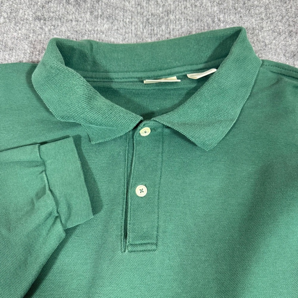 VTG LL Bean Long Sleeve Pique Polo Shirt Mens XXL Green 100% Cotton USA Made EUC